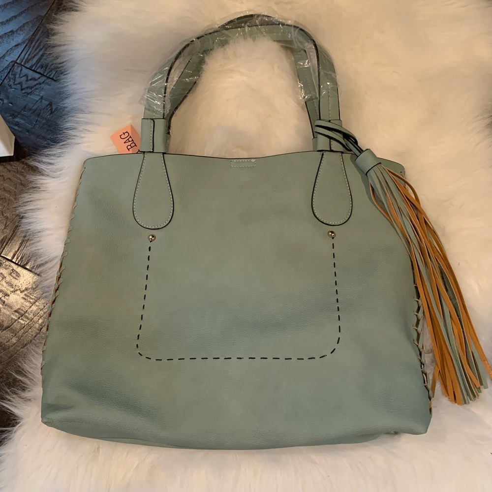 Pastel Green Tote with Tassel - 2 in 1 Bag